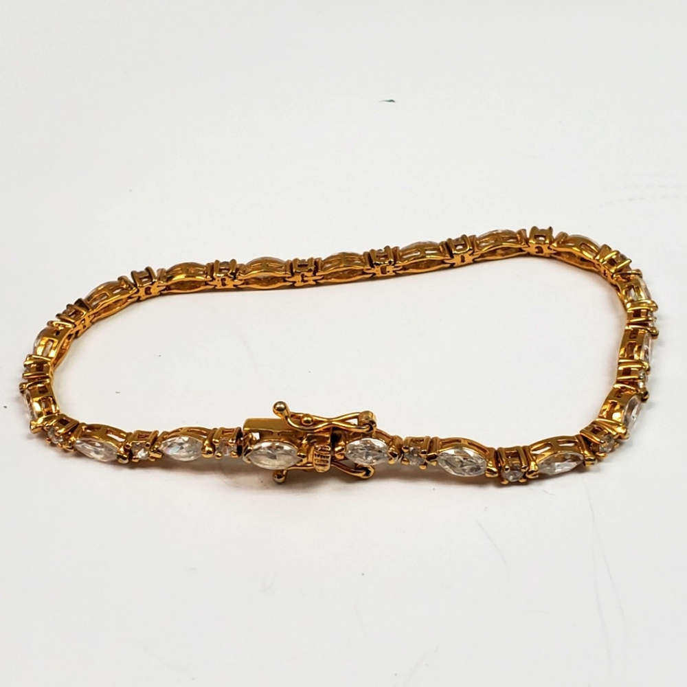 CL Gold Plated Sterling White Cubic Zirconia Tennis Bracelet 7.5".